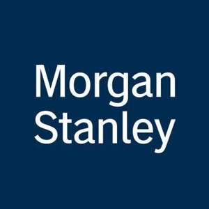 This image features the logo of Morgan Stanley on a blue background.