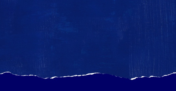A blue textured background with a white torn edge at the bottom.