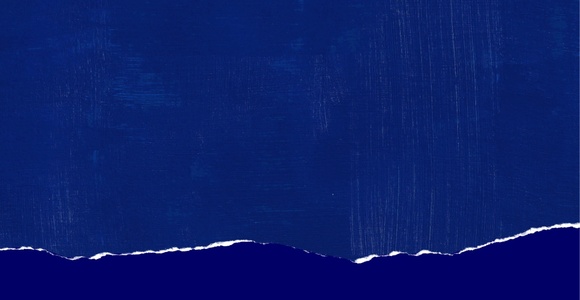 A textured blue background with a torn edge at the bottom.